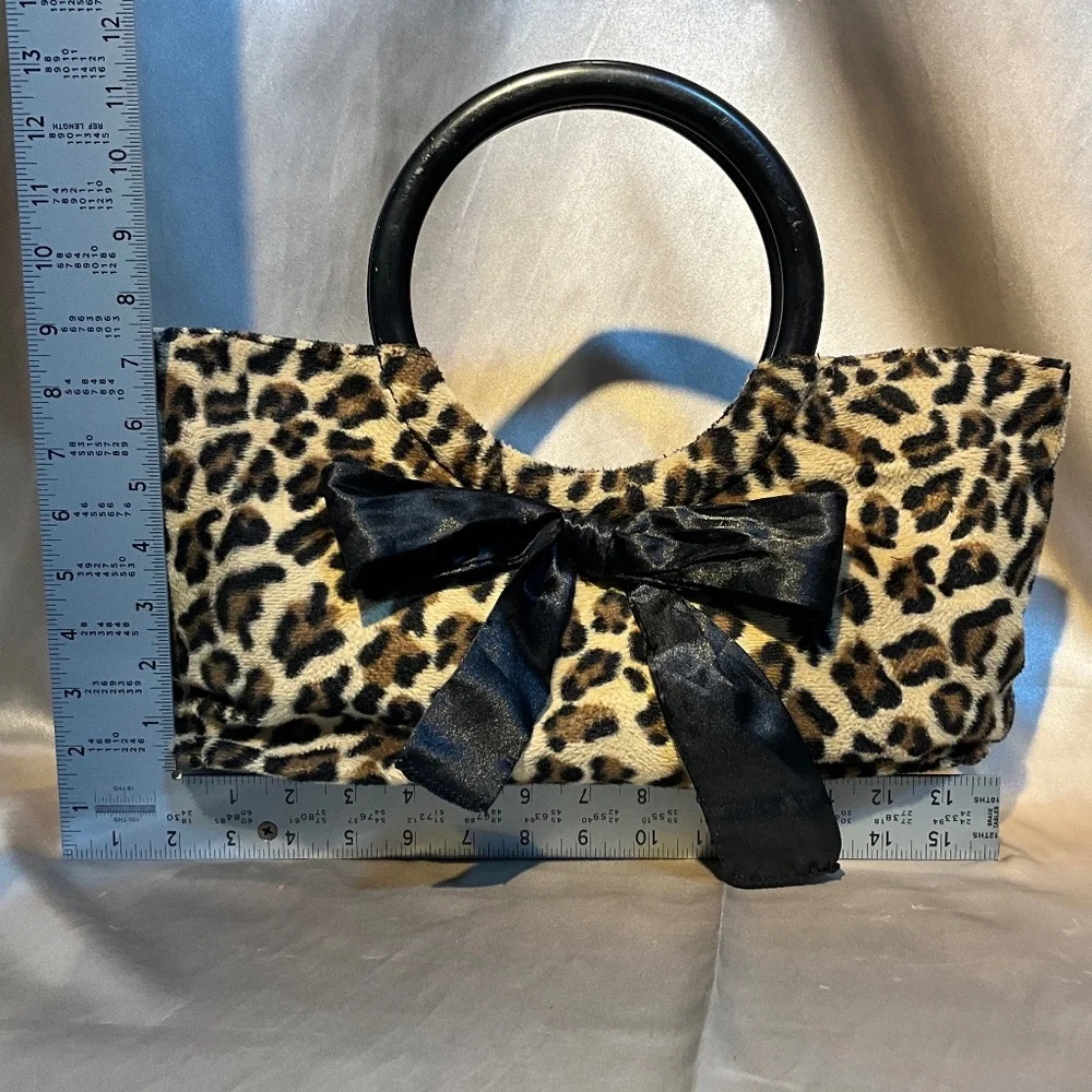 Lux de Ville Leopard Print Satchel with Black Bow and Black Handles